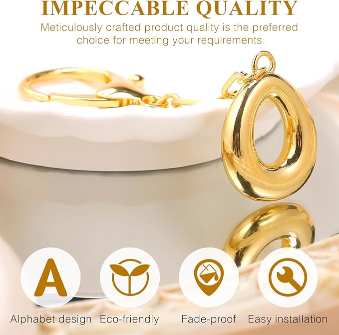 VICKHU Gold Plated Bubble Initial Letter Cute Keychain for Women Car Key Purse Decorative Keyring Handbag Charms Fashion