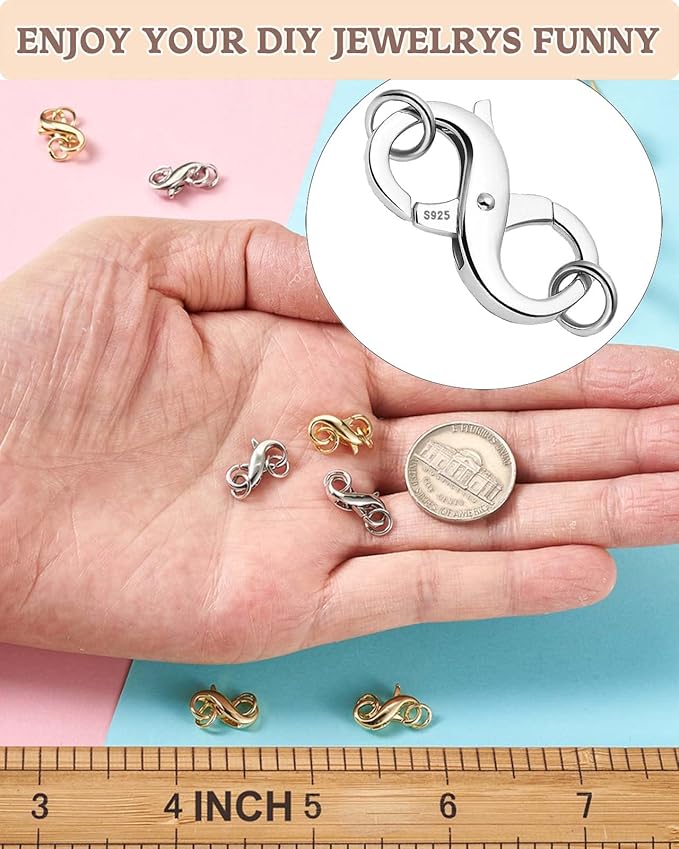 Dailyacc S925 Double Opening Lobster Clasp Sterling Silver and Gold Necklace Bracelet Extender Clasps and Closures for DIY Jewelry