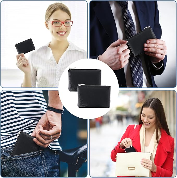 2 Pack Leather Zipper Coin Purse, Portable PU Leather Coin Purse,Mini Coin Pocket Pouch Change Holder, Coin Pouch with Zipper for Men Women Headset Credit Card ID Key Lipstick (Black)