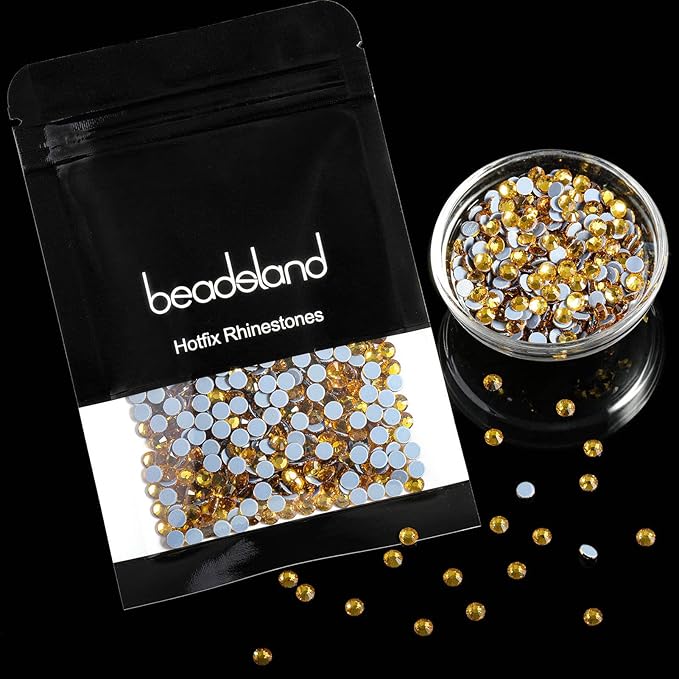 Beadsland Hotfix Rhinestones, 1440pcs Flatback Crystal Rhinestones for Crafts Clothes DIY Decorations, Topaz, SS12, 3.0-3.2mm