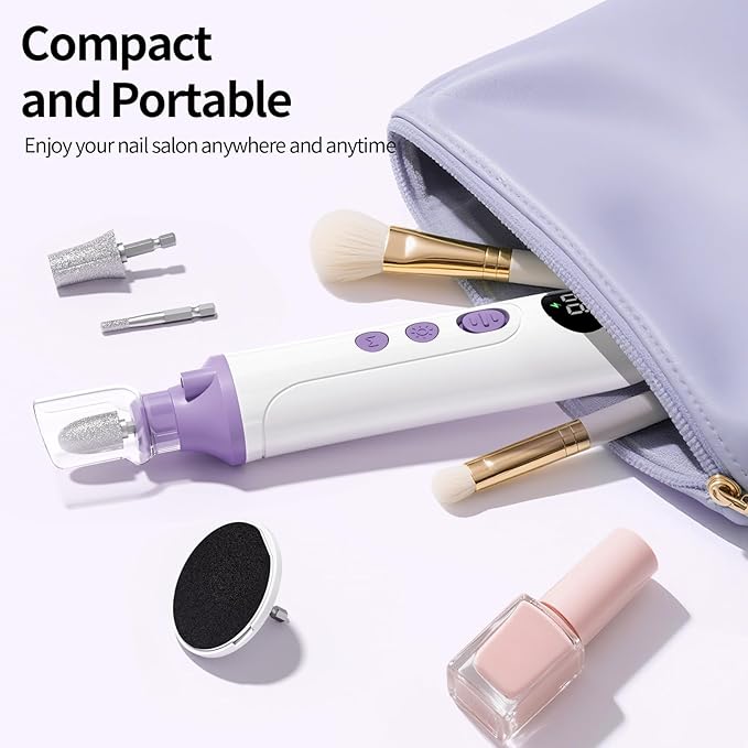Ccigedy Professional Manicure Pedicure Electric Nail File for Thick Nails Hand Feet Care,Cordless Toenail Grinder 15 Speed,Nail Drill with LCD Screen,Ideal Valentine's Day Gift for Women/Men-Purple