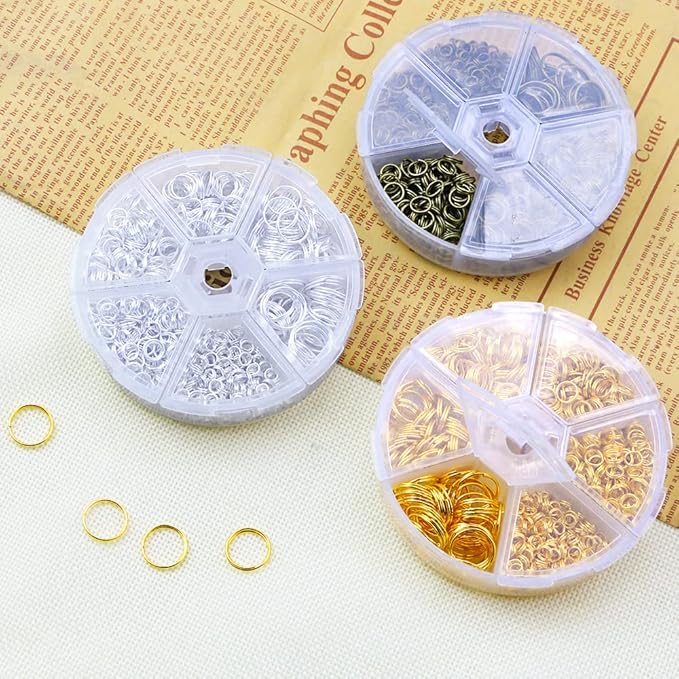 FSWCCK Split Rings for Jewelry Making, 2070 PCS Double Loops Split Jump Ring with Ring Pliers, Mini Metal Ring Pliers Connectors 4mm to12mm and DIY Crafts, Silver, Gold and Bronze