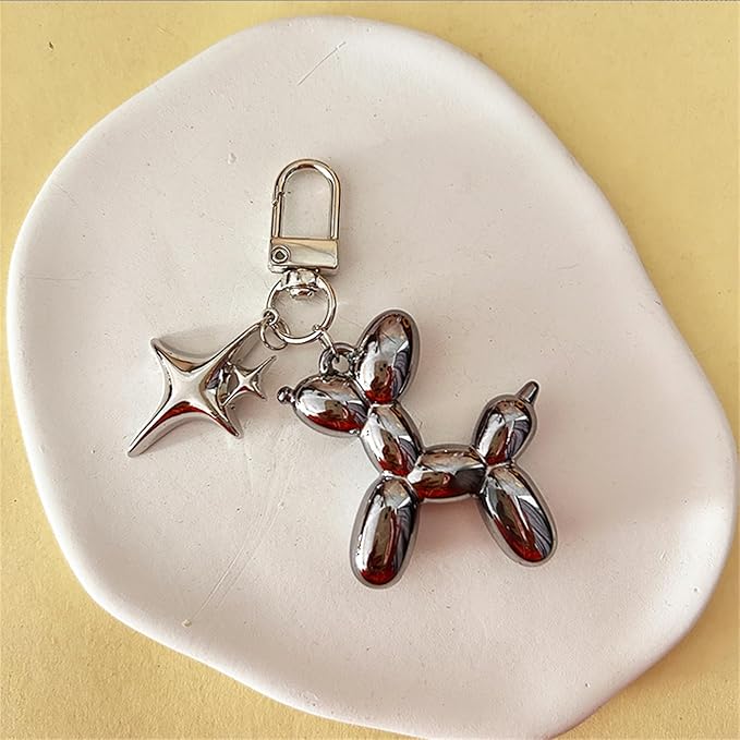 Dreuyet 2Pcs Jelly Balloon Dog Keychains Kawaii Cute Bag Purse Charms Key Chain with Bow Y2K Aesthetic Accessories
