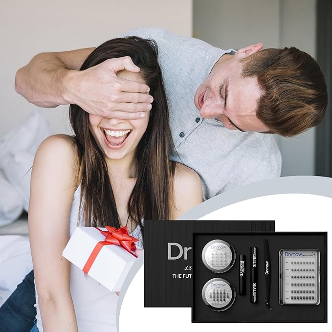 Dnrnaw Lash Clusters Kit for Sensitive Eyes - Salon-Quality DIY Eyelash Extensions, Waterproof & Hypoallergenic, | Includes 8-16mm Wispy & Fluffy Clusters, Adhesive, Seal, Tools (Natural-(black box)
