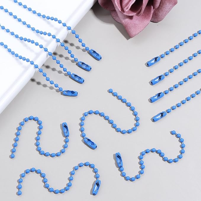 Lemonkey 100Pcs Ball Beads Chains Bulk,Blue Keychains Rings Metal Chains,4 Inch Dog Tag Metal Small Chains with Connectors for Hanging Decoration