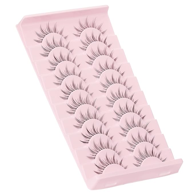 Manga Lashes Natural Look Japanese Anime Lashes Korean Asian Wispy Spiky Lashes with Clear Band Short Fake Eyelash 10 Pairs Pack by outopen