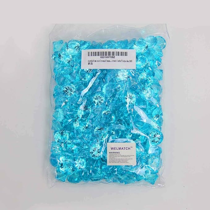 WELMATCH Turquoise Acrylic Diamond Vase Fillers 1 Pound - 240 pcs 3/4 Inch Wedding Party Event Banquet Birthday Decoration Crystals Gem Table Scatters (Turquoise, 240 pcs)