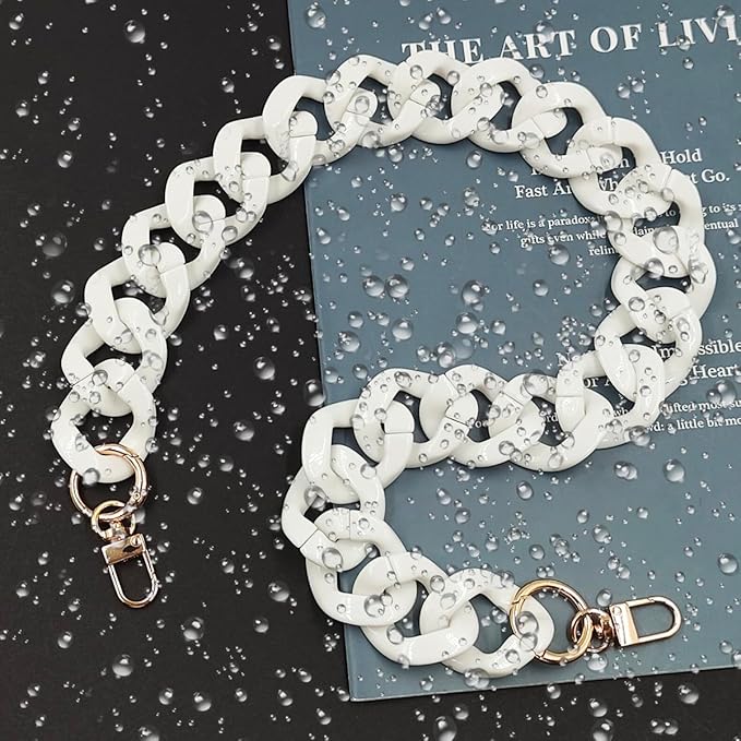 2 PCS Large Flat Chain Strap, White Acrylic Chain 15.7inch Handbag Strap and 23.5inch Replacement Shoulder Straps, Detachable Purse Chain for Tote Bags, Clutches, DIY Craft