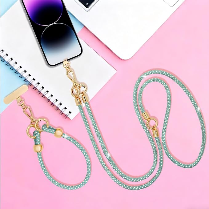 Crystal Phone Strap Crossbody and Wrist Lanyard, Anti Theft Layered & Wrist Strap Cell Phone Neck for Women