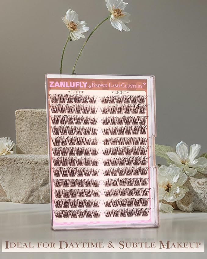 Brown Lash Clusters Cat Eye Lashes Light Volume Eyelash Clusters Dark Brown Lash Extension zanlufly Left & Right Cluster Eyelash Extensions Clear Band Cluster Lashes 10-16mm DIY Individual Lashes