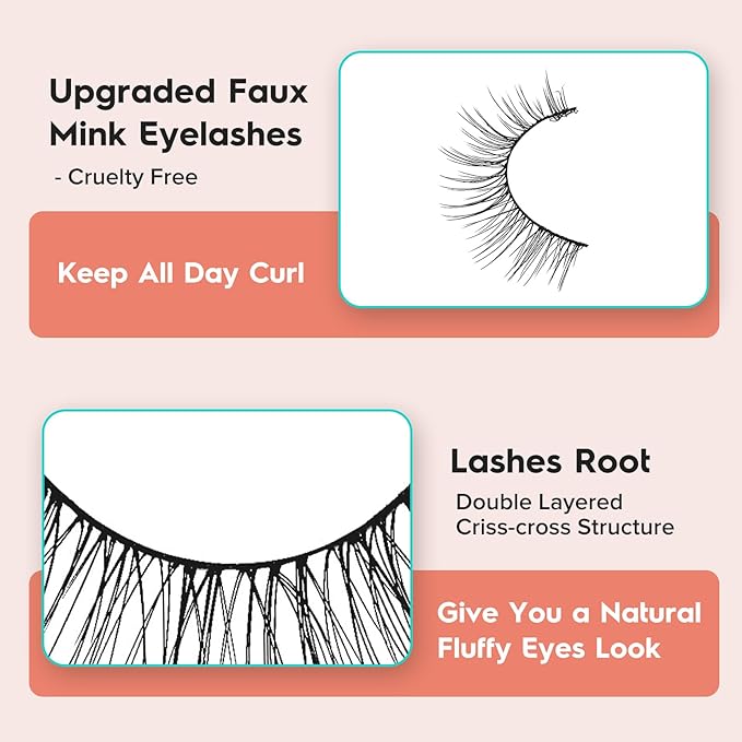 Natural Lashes Eyelashes Wispy Cat Eye Lashes with Thin Band 10mm Lash Strips Siligli Eyelashes 3D Volume Lash C Curl Natural Eyelash Pack 7 Pair
