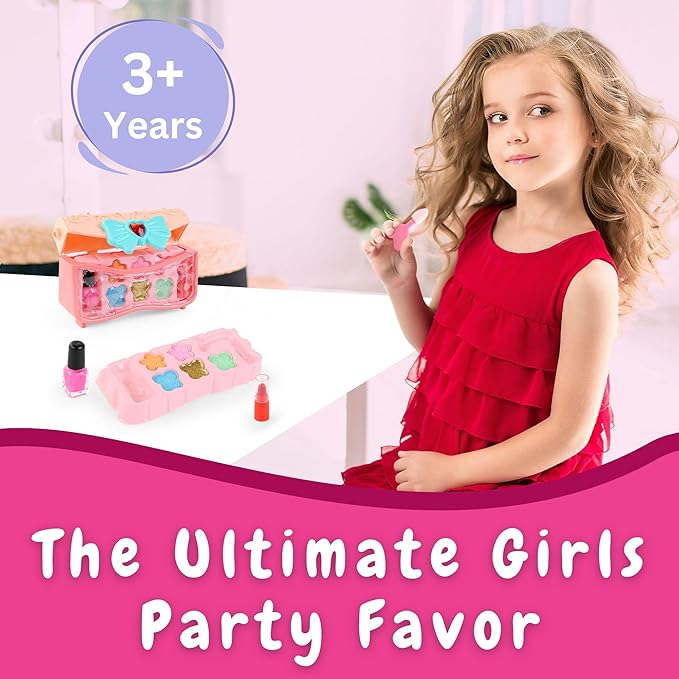 Kids Makeup Kit for Girls – Real Washable Play Cosmetic Set Palette Case, Non-Toxic Pretend Makeup Toys, Perfect Party Favors & Gifts (8 Pack Purse)