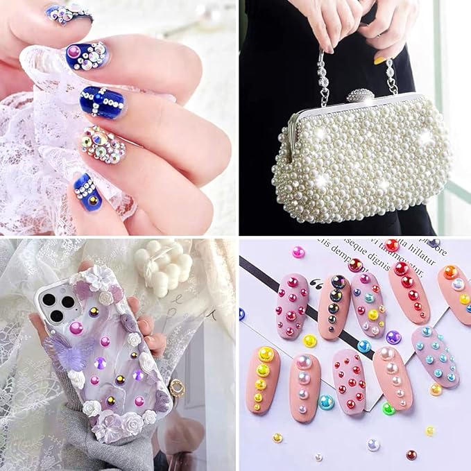 100g Mix Resin Rhinestones Flatback Half Round Pearls Mixed Size 3mm-10mm AB Color Half Pearls Resin Rhinestones for DIY Craft Nail Art Shoes Clothes Phone Case (Pink Series)