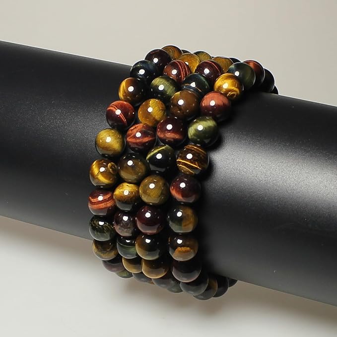MJDCB Natural Stone Beads 6mm 60pcs Round Three Color Tiger's Eye Loose Gemstone Bead Charms for Jewelry Making Bracelet Necklace Earring Pendant