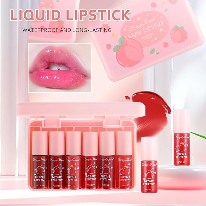 Miniling 6 Colors Liquid Tint Stain,Korean Lip Gloss Moisturizing Natural,Multi-Use Lip and Cheek Tint Stain,Long-Lasting & Non-Stick Cup,Cute Stuff,Vivid Color