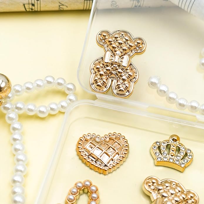 24Pcs Bling Pearl Bow Shoe Charms for Clog Sandals Women, Bear, Flower, Pearl Accessories, DIY Shoe Decoration Charms for Girls