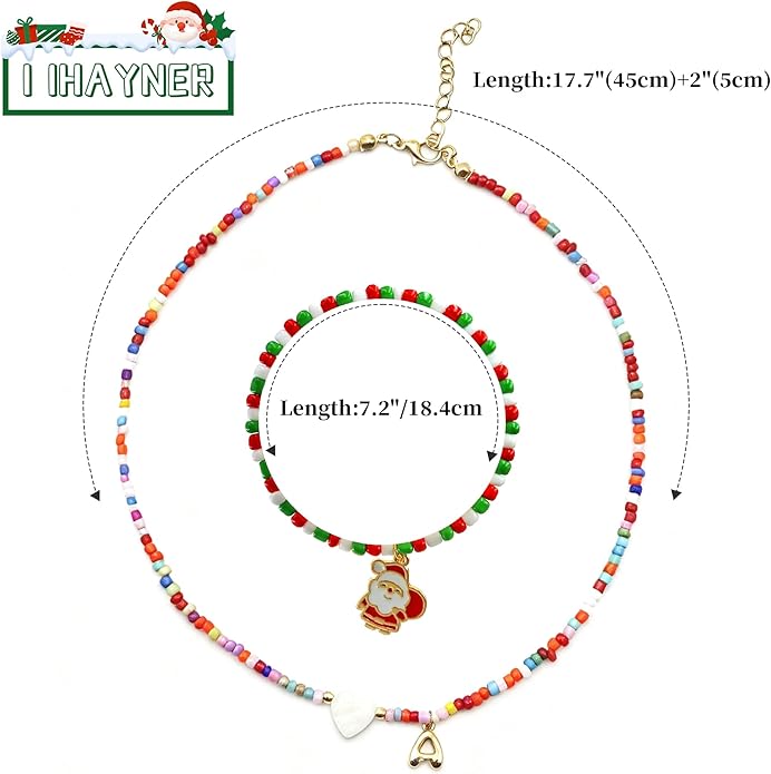 I IHAYNER Colorful Beaded Initial Necklace and Bracelet Set for Girls Personalized Letter Jewelry Gifts Trendy Choker Necklace Matching Bracelet Birthday Friendship Gift