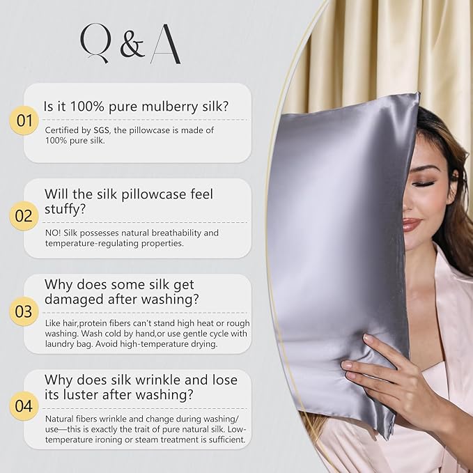 ZIMASILK 25 Momme 100% Pure Mulberry Silk Pillowcase for Hair and Skin Care, Highest Grade 6A Pillow Cases for Women, Long-Lasting Durablity, Gift for Women Men, 1Pc (Queen 20"x30", Taupe)