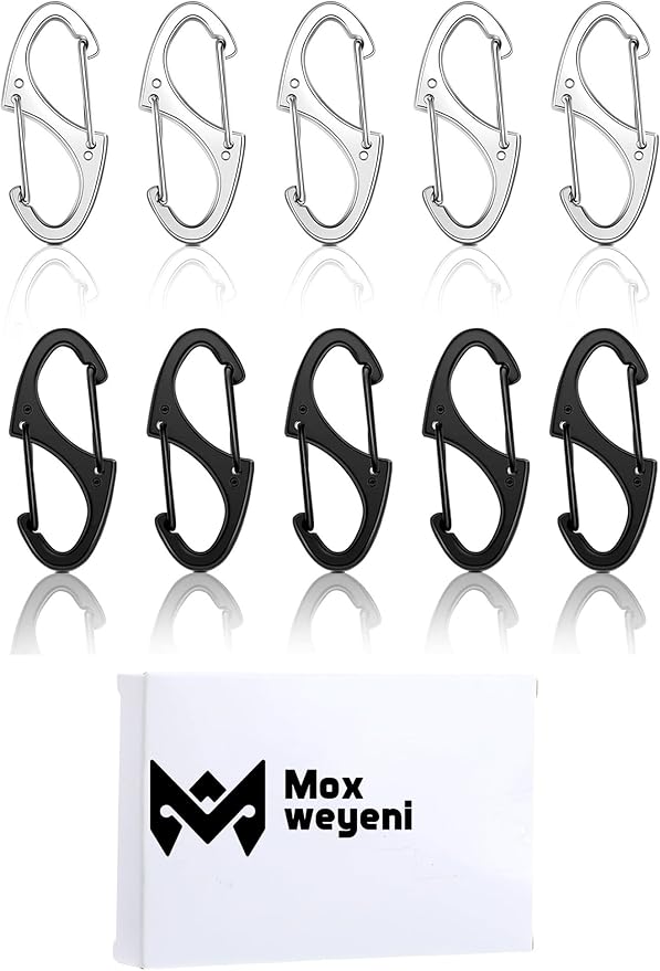 Moxweyeni 20 Pcs Zipper Clip S Carabiner Clips Small Alloy Snap Hook Anti Theft 1. 6 Inch Mini Dual Wire Gate Interlocking Keychain Clip Attachment for Women Men Camping Hiking
