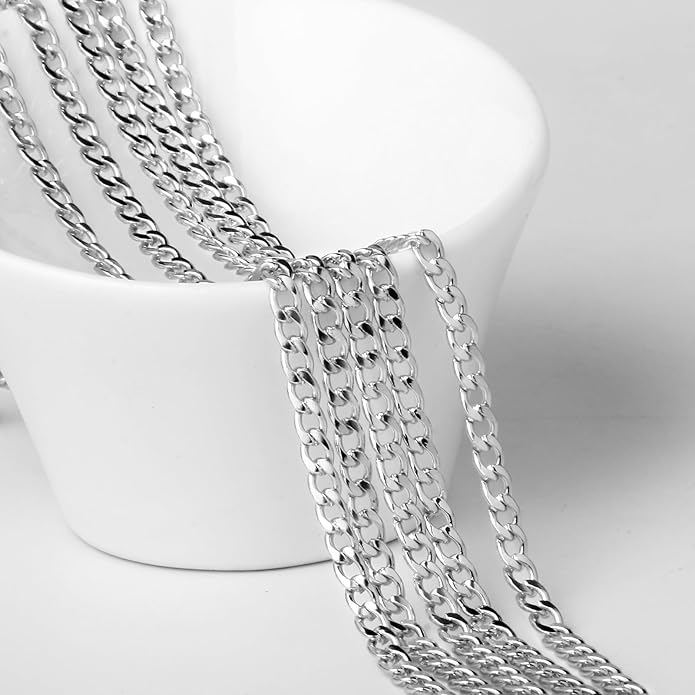 16.5 Ft Stainless Steel Curb Chains, 5mm 6mm 7mm 9mm Cuban Chain Roll Bulk for Jewelry Making