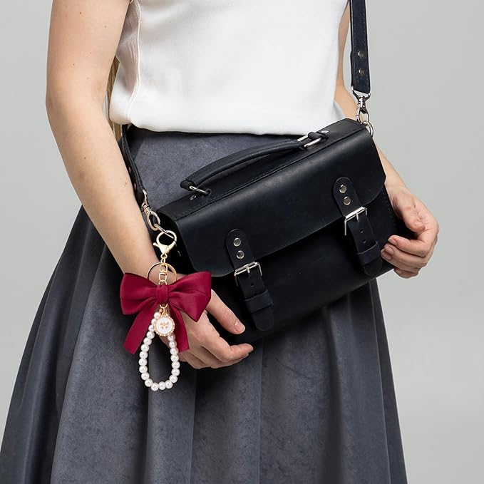 Joez Wonderful Pearl Bow Keychain, Cute Pink Bowknot & Pearl Keyring Charms, Aesthetic Keychain