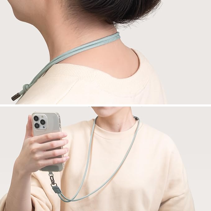 2 Pack Crossbody & Neck Phone Strap, Customizable Neck Strap with 0.5mm Removable Phone Tab, Hands-Free Holder for Phones, Earphones, Badges & Keys (Sand Beige+Morning Green)