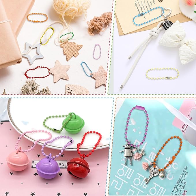 300 PCS Ball Chain Keychain Ball Bead Chain 2.4mm Balls Chains for Making Jewelry DIY (Mixed Color)