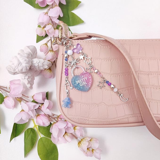 Y2K Aesthetic Keychains for Women Cute Flowers Star Cake Jellyfish Keychins Charms Kawaii Bag Purse Decor