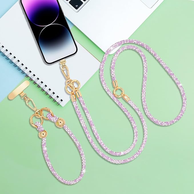 Crystal Phone Strap Crossbody and Wrist Lanyard, Anti Theft Layered & Wrist Strap Cell Phone Neck for Women