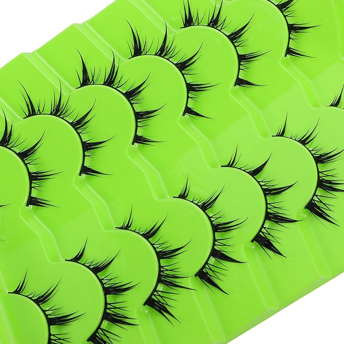outopen 7 Pairs Manga Lashes Natural Look False Eyelashes Wispy Spiky Anime Lashes Korean Japanese Asian Style Cosplay Fake Eyelashes with Clear Band