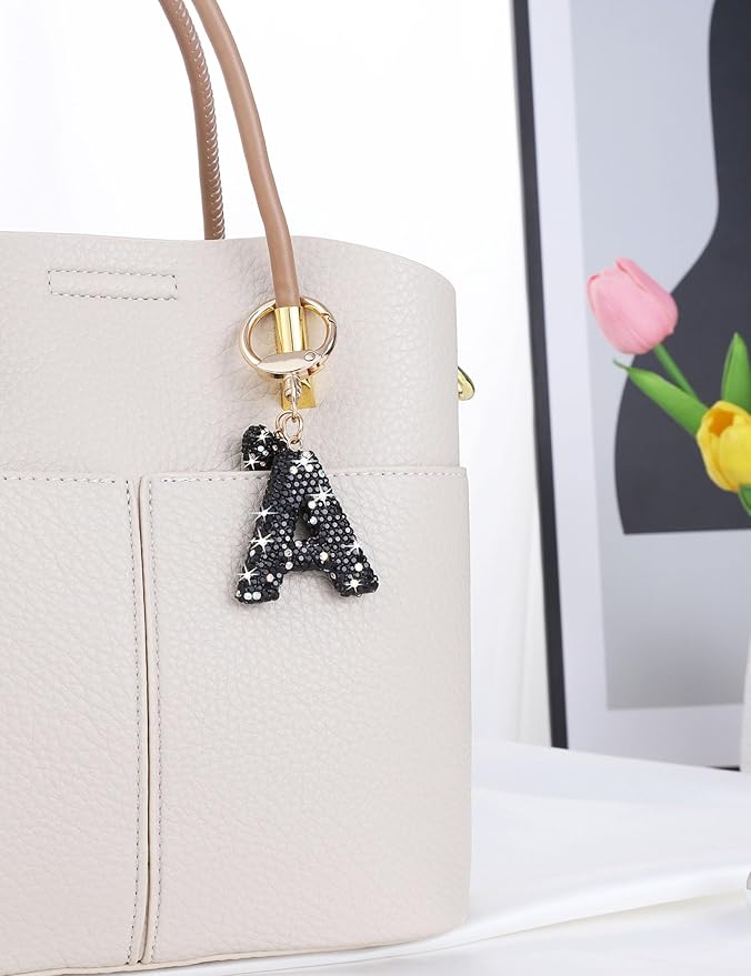 Initial Keychain for Women Girls,Bling Letter Key chain Initial with Heart,Pink Keychain Charms for Backpack Handbag