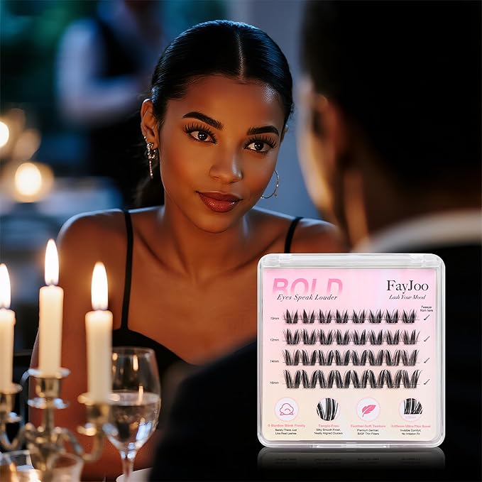Dramatic Volume Lash Clusters, 0.05mm Thin Band 10-16mm C Curl, Compact Travel Pack, Budget-Friendly for Beginners, FayJoo BOLDEE 11 Lite