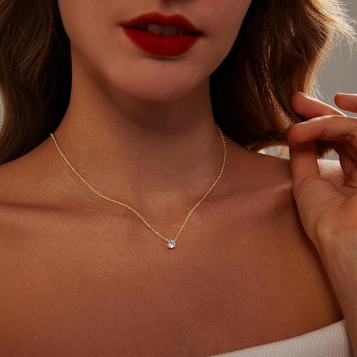 Luxval Diamond Pendant Gold Necklace for Women,Dainty 18k Gold Plated Choker Necklaces Simple Gold Jewelry Gifts for Women Girls