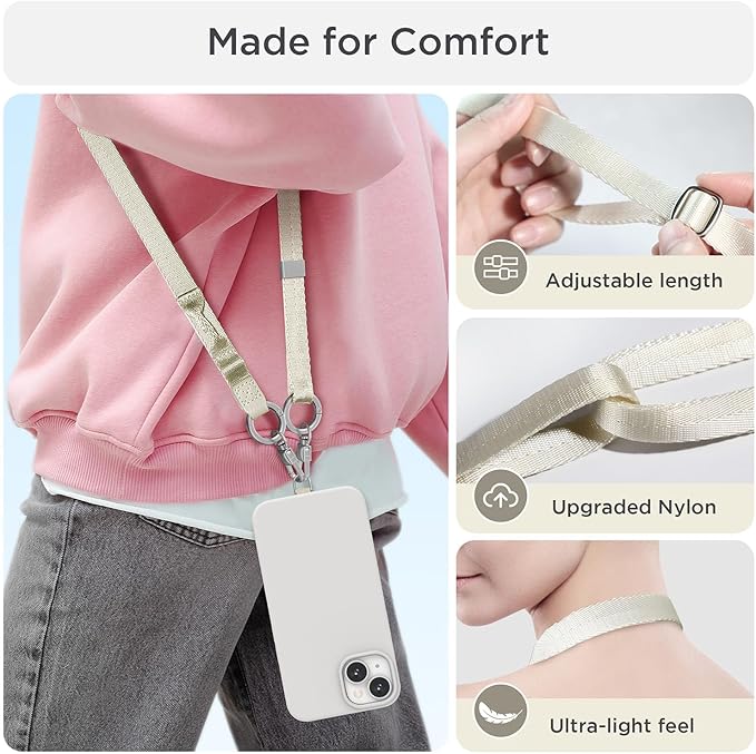 Phone Lanyard 2 in 1, Anti Theft Phone Strap Crossbody for Women, Adjustable Phone Wrist Strap
