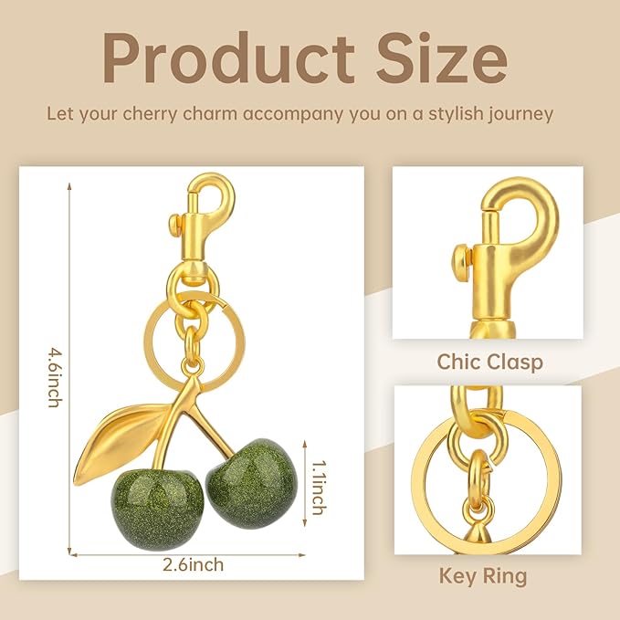 cherry bag charm, cute keychain cherry purse charms for handbags, bag accessories, gifts for women.