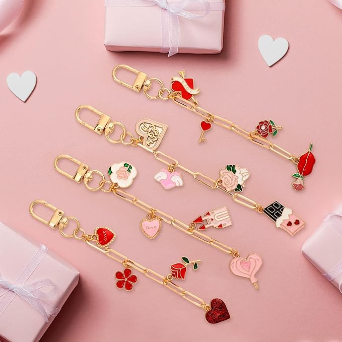 Tondiamo 286 Pieces Galentines Day Keychain Making Kit Gift Valentine's Day DIY Craft Red Pink Heart Love Bag Charms for Keychain Jewelry Making for Friends Women Adults
