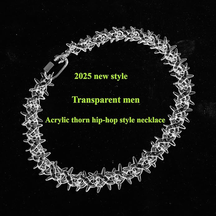 Punk Acrylic Colorful Leopard Print Clear Chain Necklace Rainbow Thick Paper Clip Necklace for Women Men Gift Hip Hop Geometric Bar Jewelry
