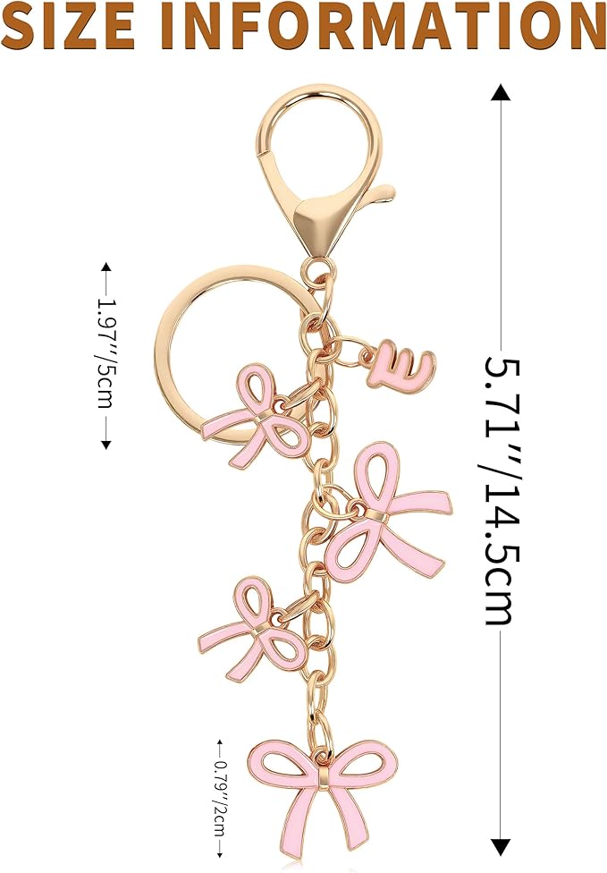 Bow Purse Charms Keychain - Pink Bow Alphabet Letter Key Chain, Bag Charms Wallet