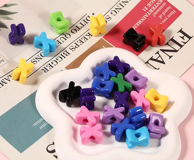 40 PCS Letter Beads 3D Acrylic 21mm x 15mm X Loose for Jewelry Making Bracelet Necklaces Keychain Phone Bag Chain Key Chains(Mixed Color X)