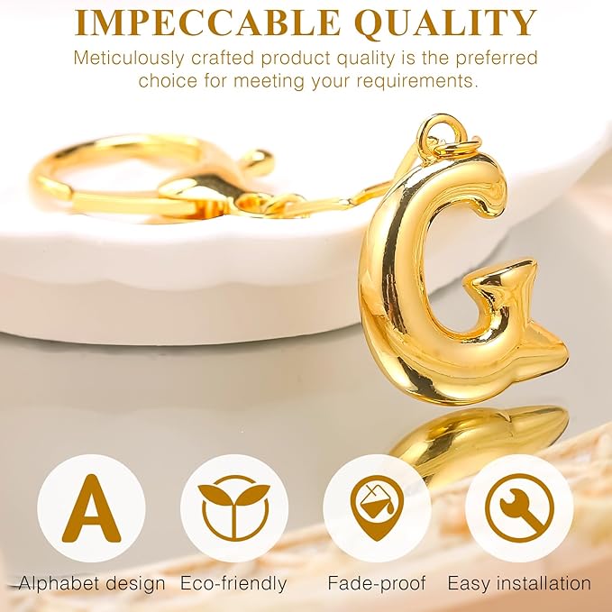 VICKHU Gold Plated Bubble Initial Letter Cute Keychain for Women Car Key Purse Decorative Keyring Handbag Charms Fashion
