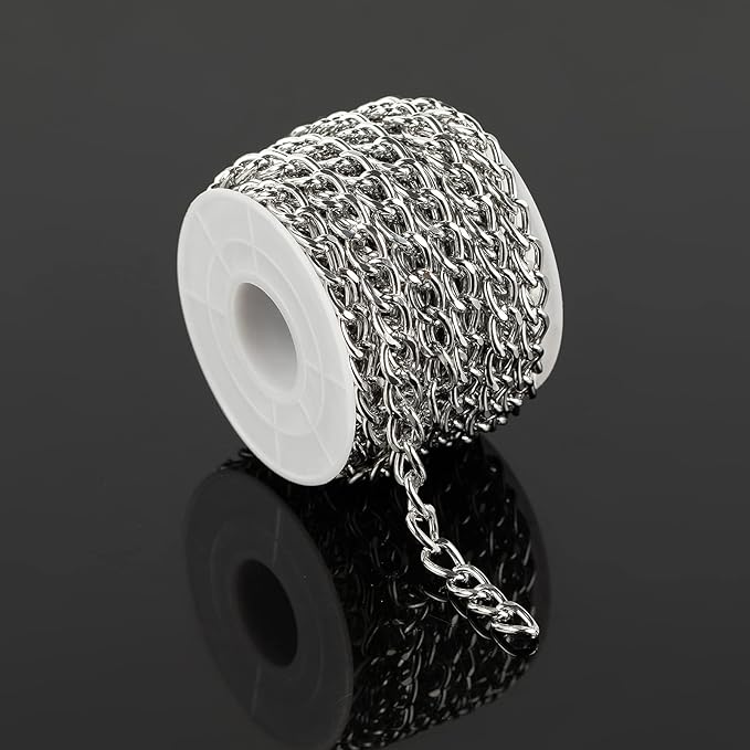 16.4 Feet Twisted Curb Chain Links Silver Plated Aluminum Bracelet Necklace Chain Bulk for DIY Craft Jewelry Making with Lobster Clasps and Jump Rings