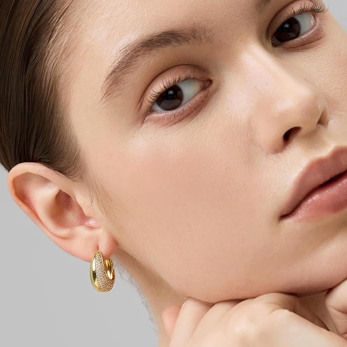 FRUMOS 925 Sterling Silver Huggie Earrings for Women 18K Gold Plated Hoop Earrings for Women Hypoallergenic Small Cubic Zirconia Huggie Earring