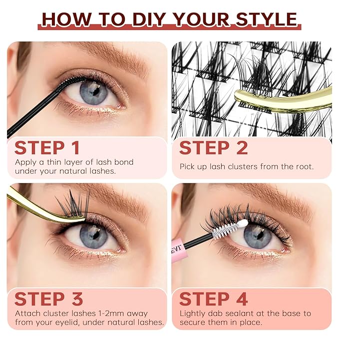 JOLIETIFY DIY Lash Extension Kit, Soft Manga Style, Faux Mink Cluster Lashes 8-16mm, Waterproof Bond & Seal, Reusable Individual Lashes, Eyelash Tweezers & Remover, Easy Application for Beginners