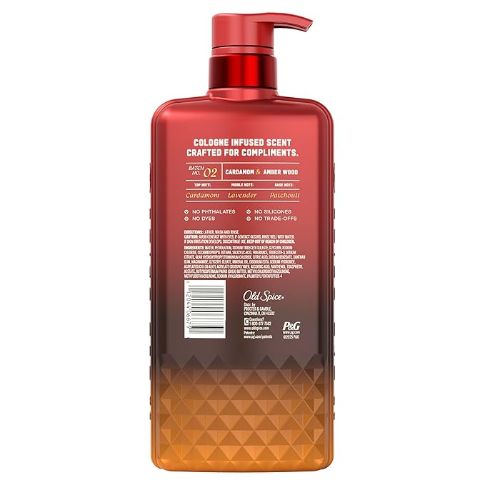 Old Spice Body Wash for Men, The Spice Alchemist Collection, 24/7 Cologne Infused Hydration, No Trade Off Formula, Free of Phthalates Silicones & Dyes, Cardamom + Amber Wood Scent, 20 oz