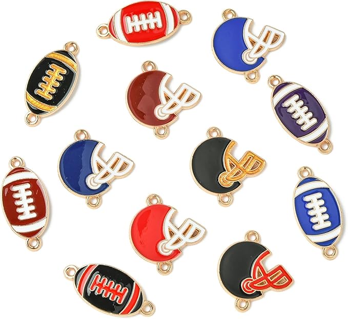 Stiesy 60 Pcs 12 Styles Enamel Sport Rugby Connector Charms Rugby Ball Batting Helmets Links Charms Bulk for Jewelry Making Crafting DIY Bracelets Necklace Presents