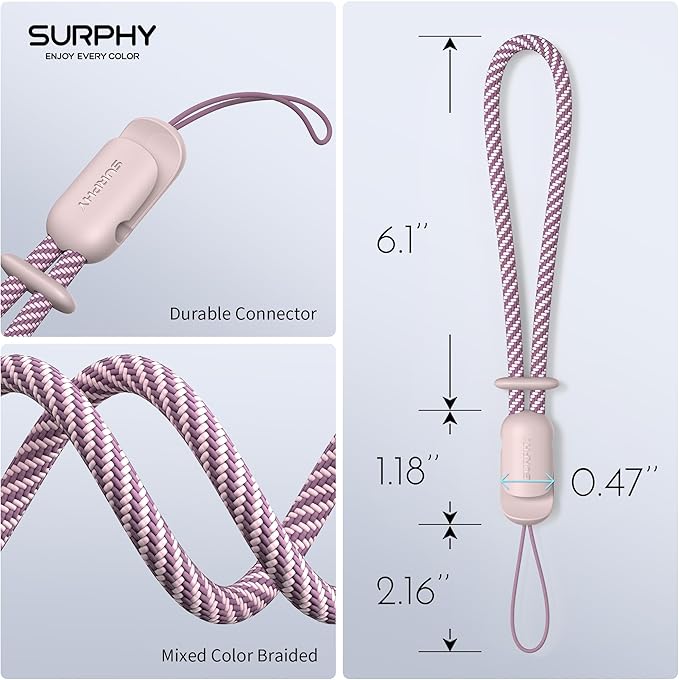 SURPHY 3 Pack Phone Wrist Strap with CellPhone Tether Tab, Cellphone Lanyard, Phone Strap with 2-Color Braided, Wrist Lanyard