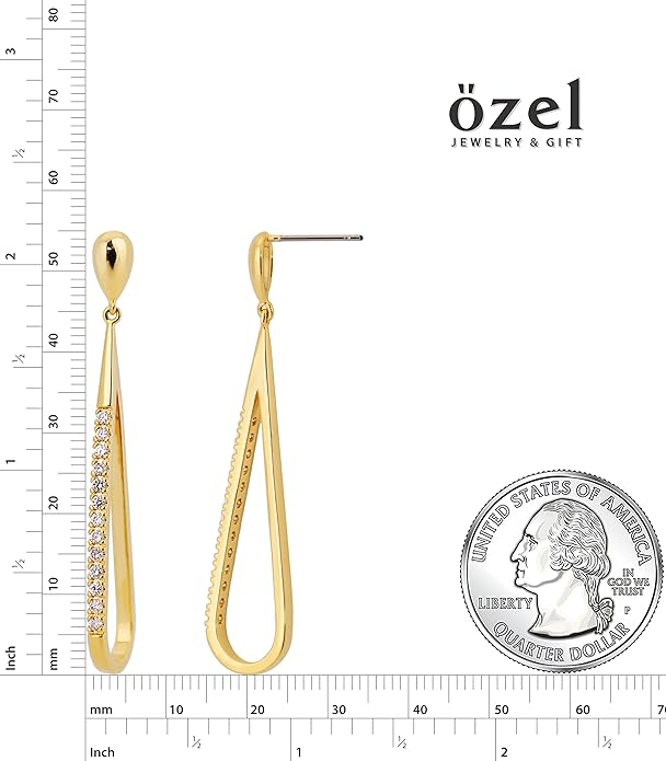 OZEL 14K Gold & Silver Plated Paperclip Chain Earrings with Cubic Zirconia – Dangle, Hoop, Huggie, Stud Styles – Women’s Fashion Jewelry Gift