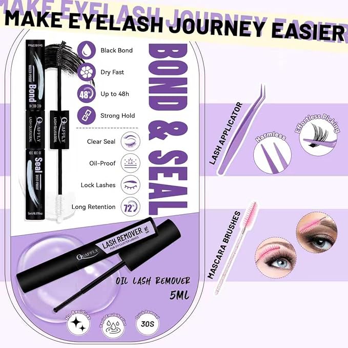 Lash Clusters Kit 1790Pcs With Spike and Bottom Lash DIY Individual Lashes Extension Kit Lash Bond&Seal Remover Tweezer Brush Mascara Shield Lash Curler For False Eyelash Cluster Kit At Home