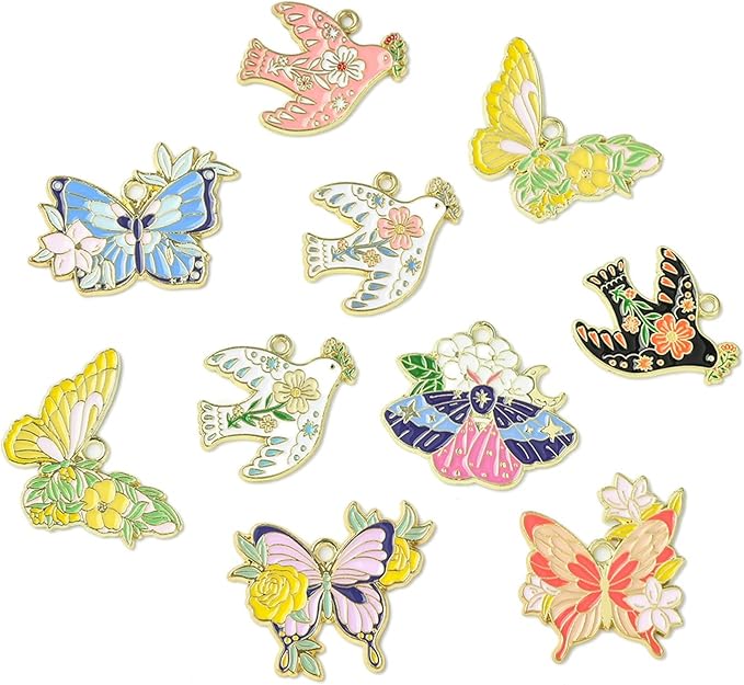 Stiesy 18 Pcs 9 Styles Alloy Enamel Animal Charms Pendants Swallow & Butterfly Jewelry Charm Bulk for Bracelets Necklace Earring Jewelry Making Craft