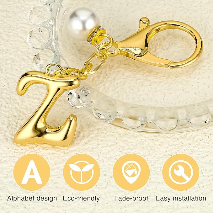 VICKHU Gold Plated Bubble Initial Letter Cute Keychain for Women Car Key Purse Decorative Keyring Handbag Charms Fashion